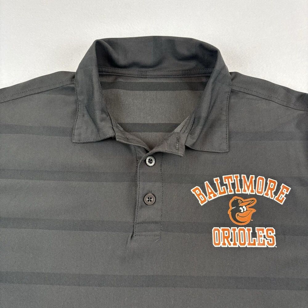 Baltimore Orioles Stitches Polo Short Mens M Black Striped Short Sleeve